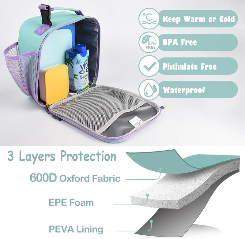 CaCTOUR Lunch Box Kids,Premium Insulated Lunch Bag for Girls Boys,Soft Bag Mini Cooler Back to School Thermal Reusable Lunch Bag for Work School Picnic (Light Green) - Image 4